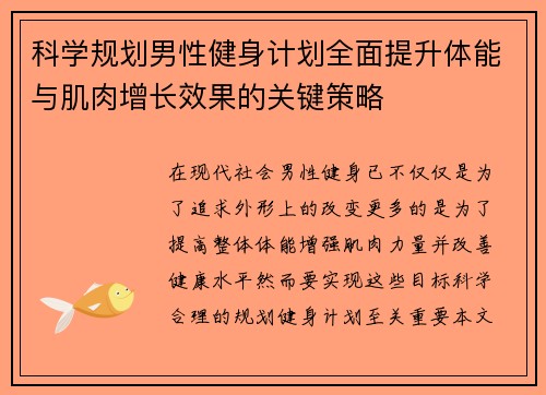 科学规划男性健身计划全面提升体能与肌肉增长效果的关键策略